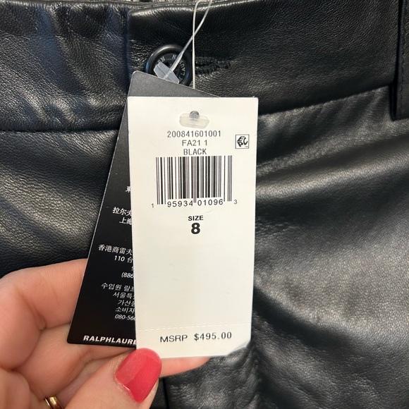 NWT Black Lauren ralph Lauren Genuine Leather Cropped Wide Leg Pants 8 - Picture 3 of 7